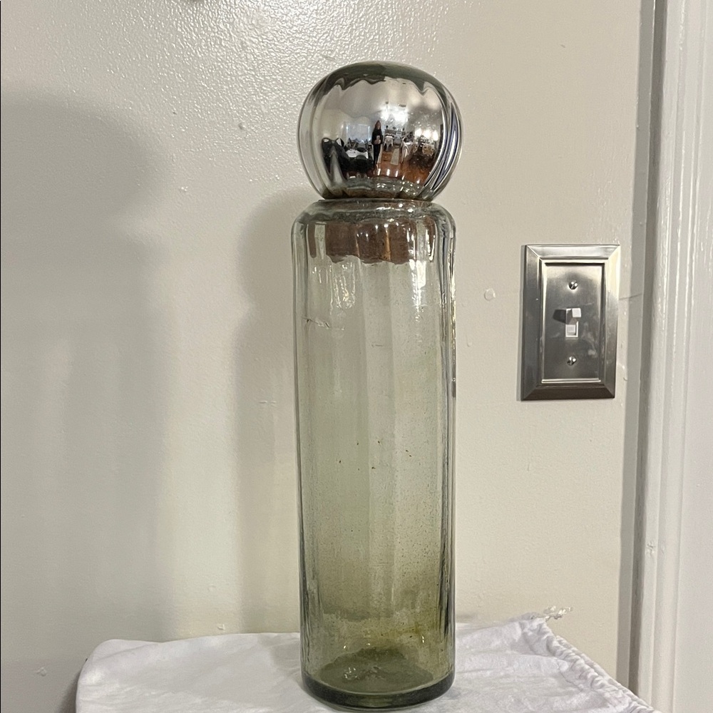 Elegant Mercury Glass Cork Stopper With Green Glass Tall vase